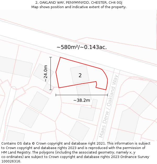 2, OAKLAND WAY, PENYMYNYDD, CHESTER, CH4 0GJ: Plot and title map