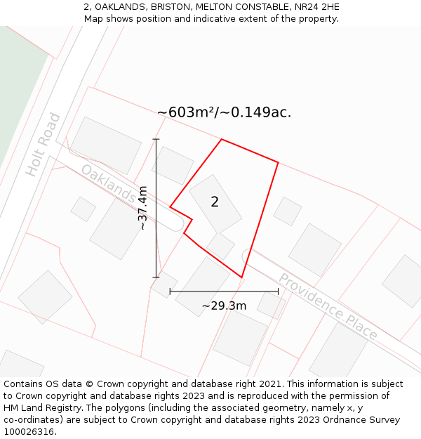 2, OAKLANDS, BRISTON, MELTON CONSTABLE, NR24 2HE: Plot and title map