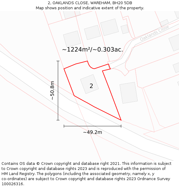 2, OAKLANDS CLOSE, WAREHAM, BH20 5DB: Plot and title map