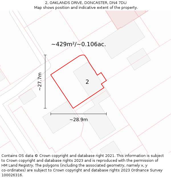 2, OAKLANDS DRIVE, DONCASTER, DN4 7DU: Plot and title map