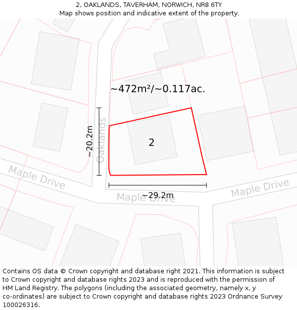 2, OAKLANDS, TAVERHAM, NORWICH, NR8 6TY: Plot and title map