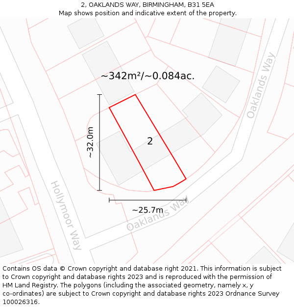 2, OAKLANDS WAY, BIRMINGHAM, B31 5EA: Plot and title map