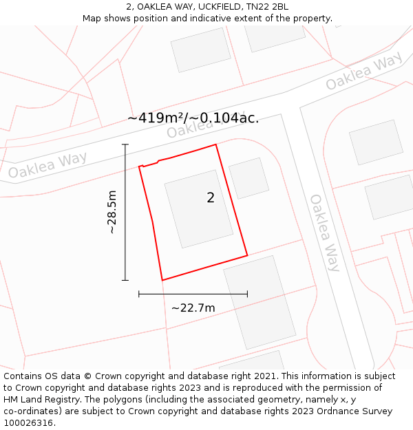 2, OAKLEA WAY, UCKFIELD, TN22 2BL: Plot and title map