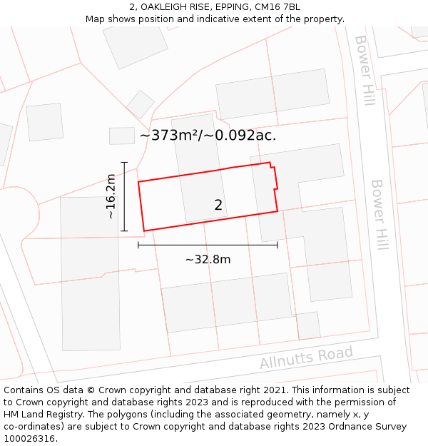 2, OAKLEIGH RISE, EPPING, CM16 7BL: Plot and title map