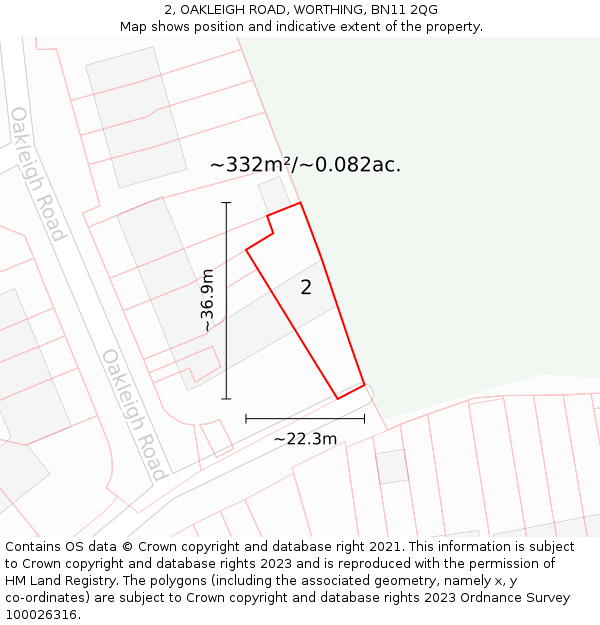 2, OAKLEIGH ROAD, WORTHING, BN11 2QG: Plot and title map