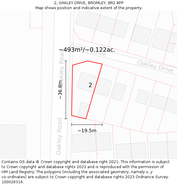 2, OAKLEY DRIVE, BROMLEY, BR2 8PP: Plot and title map