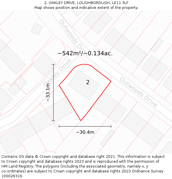 2, OAKLEY DRIVE, LOUGHBOROUGH, LE11 3LF: Plot and title map