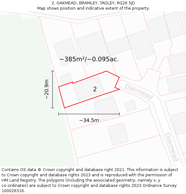 2, OAKMEAD, BRAMLEY, TADLEY, RG26 5JD: Plot and title map