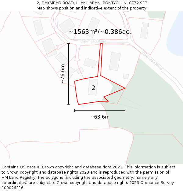 2, OAKMEAD ROAD, LLANHARAN, PONTYCLUN, CF72 9FB: Plot and title map