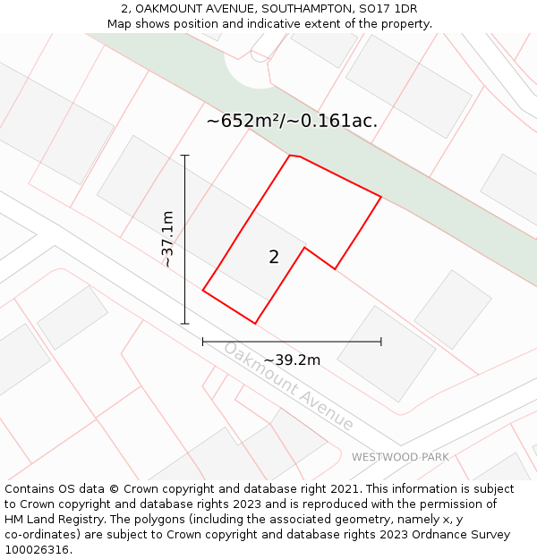 2, OAKMOUNT AVENUE, SOUTHAMPTON, SO17 1DR: Plot and title map
