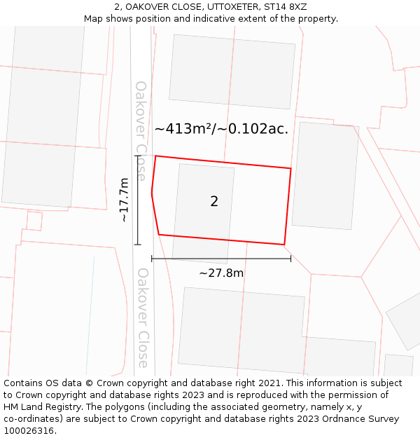 2, OAKOVER CLOSE, UTTOXETER, ST14 8XZ: Plot and title map