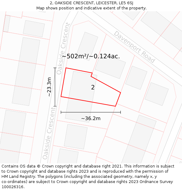 2, OAKSIDE CRESCENT, LEICESTER, LE5 6SJ: Plot and title map