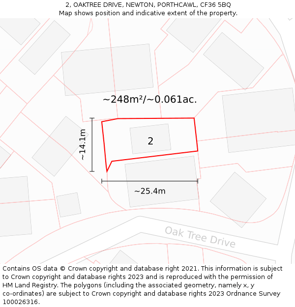 2, OAKTREE DRIVE, NEWTON, PORTHCAWL, CF36 5BQ: Plot and title map