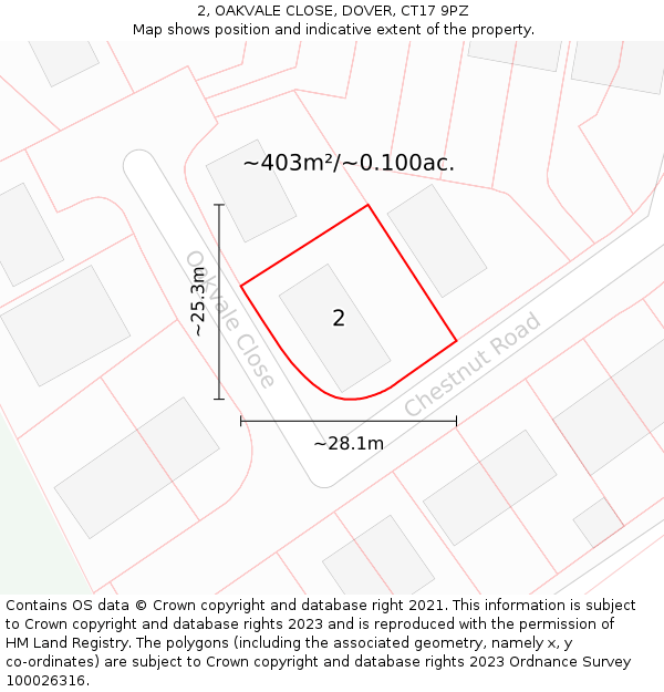 2, OAKVALE CLOSE, DOVER, CT17 9PZ: Plot and title map
