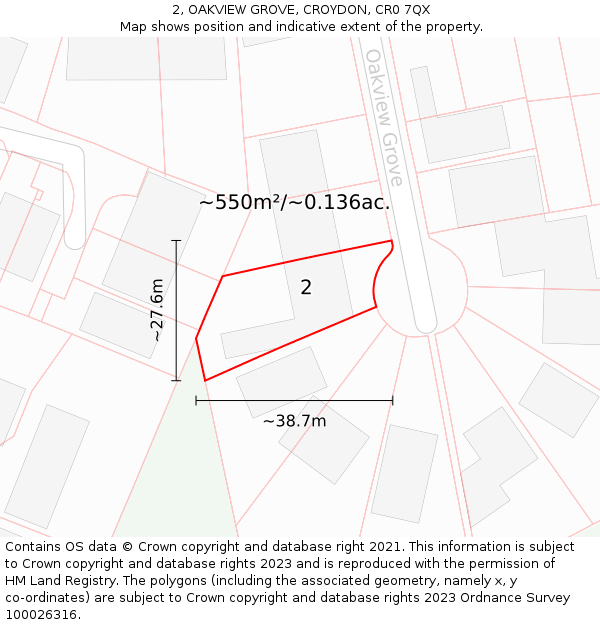 2, OAKVIEW GROVE, CROYDON, CR0 7QX: Plot and title map