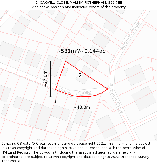 2, OAKWELL CLOSE, MALTBY, ROTHERHAM, S66 7EE: Plot and title map
