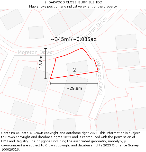 2, OAKWOOD CLOSE, BURY, BL8 1DD: Plot and title map