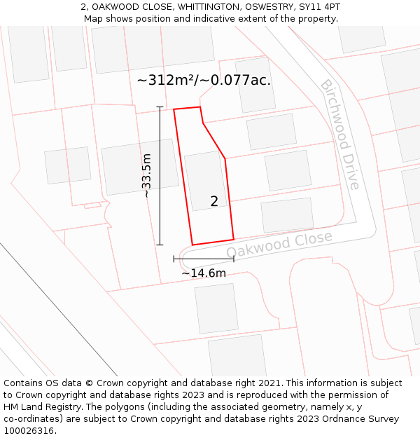 2, OAKWOOD CLOSE, WHITTINGTON, OSWESTRY, SY11 4PT: Plot and title map