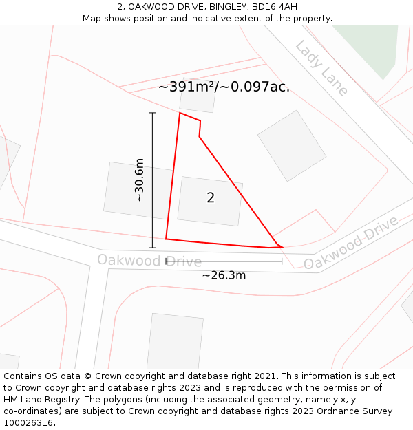 2, OAKWOOD DRIVE, BINGLEY, BD16 4AH: Plot and title map