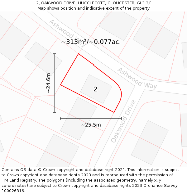 2, OAKWOOD DRIVE, HUCCLECOTE, GLOUCESTER, GL3 3JF: Plot and title map