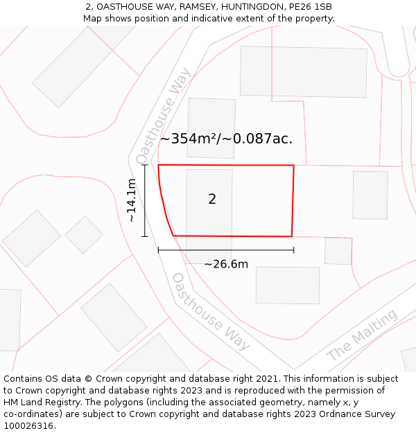 2, OASTHOUSE WAY, RAMSEY, HUNTINGDON, PE26 1SB: Plot and title map