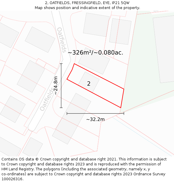 2, OATFIELDS, FRESSINGFIELD, EYE, IP21 5QW: Plot and title map