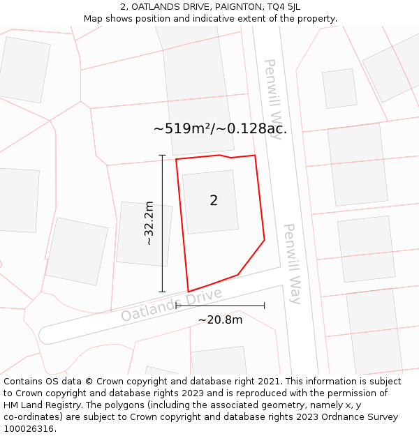 2, OATLANDS DRIVE, PAIGNTON, TQ4 5JL: Plot and title map