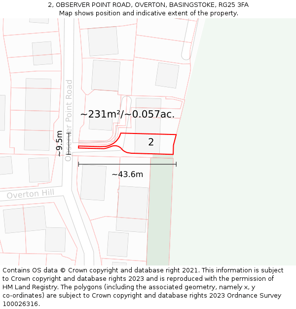 2, OBSERVER POINT ROAD, OVERTON, BASINGSTOKE, RG25 3FA: Plot and title map