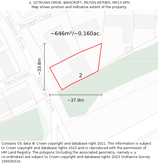 2, OCTAVIAN DRIVE, BANCROFT, MILTON KEYNES, MK13 0PN: Plot and title map