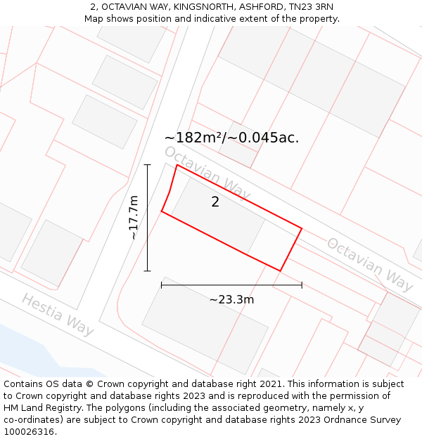 2, OCTAVIAN WAY, KINGSNORTH, ASHFORD, TN23 3RN: Plot and title map