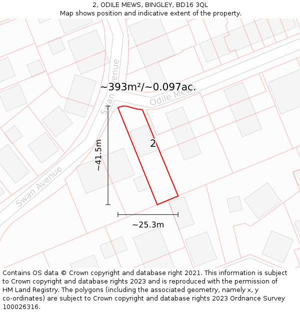 2, ODILE MEWS, BINGLEY, BD16 3QL: Plot and title map
