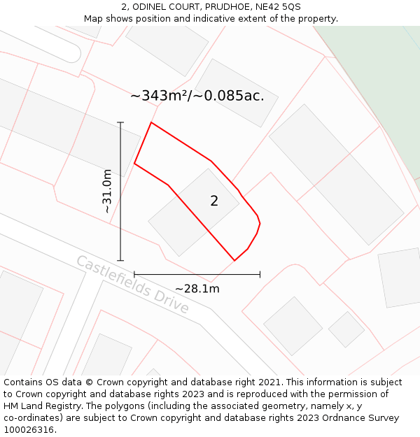 2, ODINEL COURT, PRUDHOE, NE42 5QS: Plot and title map