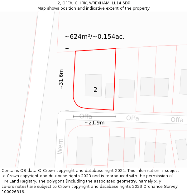 2, OFFA, CHIRK, WREXHAM, LL14 5BP: Plot and title map