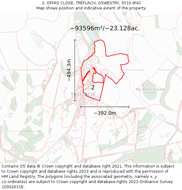 2, OFFAS CLOSE, TREFLACH, OSWESTRY, SY10 9NG: Plot and title map