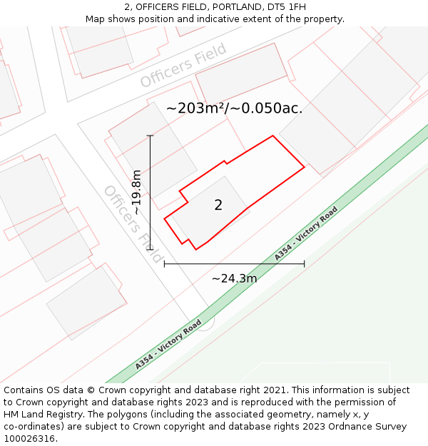2, OFFICERS FIELD, PORTLAND, DT5 1FH: Plot and title map