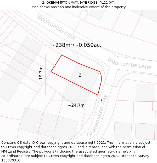 2, OKEHAMPTON WAY, IVYBRIDGE, PL21 0YN: Plot and title map