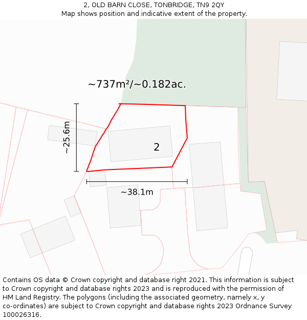 2, OLD BARN CLOSE, TONBRIDGE, TN9 2QY: Plot and title map