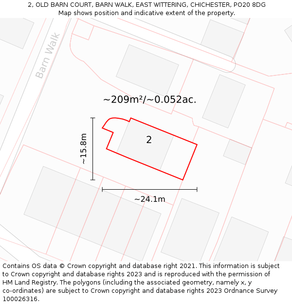 2, OLD BARN COURT, BARN WALK, EAST WITTERING, CHICHESTER, PO20 8DG: Plot and title map