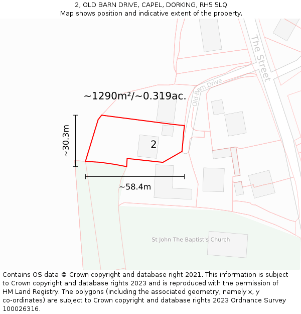 2, OLD BARN DRIVE, CAPEL, DORKING, RH5 5LQ: Plot and title map