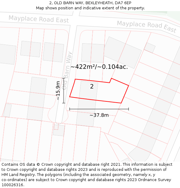 2, OLD BARN WAY, BEXLEYHEATH, DA7 6EP: Plot and title map