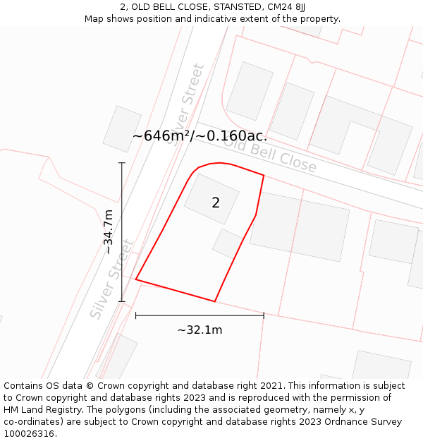 2, OLD BELL CLOSE, STANSTED, CM24 8JJ: Plot and title map