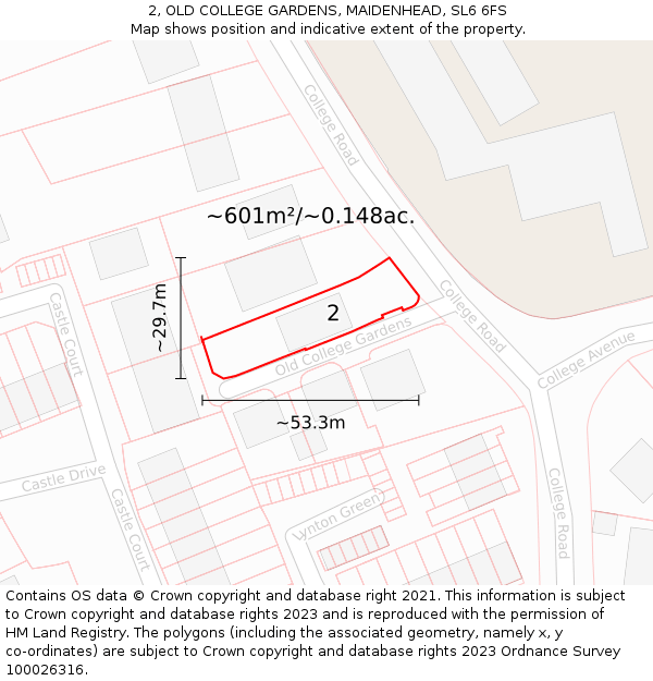 2, OLD COLLEGE GARDENS, MAIDENHEAD, SL6 6FS: Plot and title map