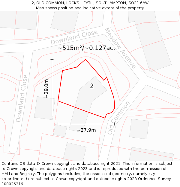 2, OLD COMMON, LOCKS HEATH, SOUTHAMPTON, SO31 6AW: Plot and title map