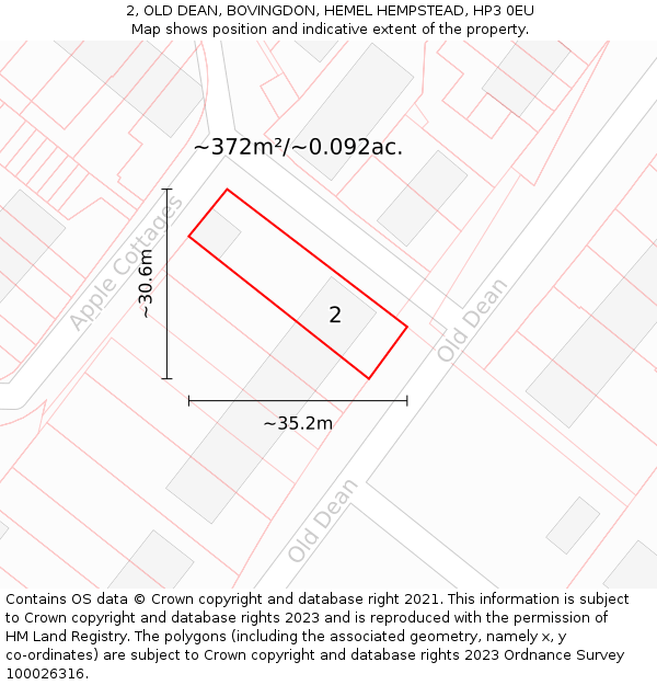 2, OLD DEAN, BOVINGDON, HEMEL HEMPSTEAD, HP3 0EU: Plot and title map