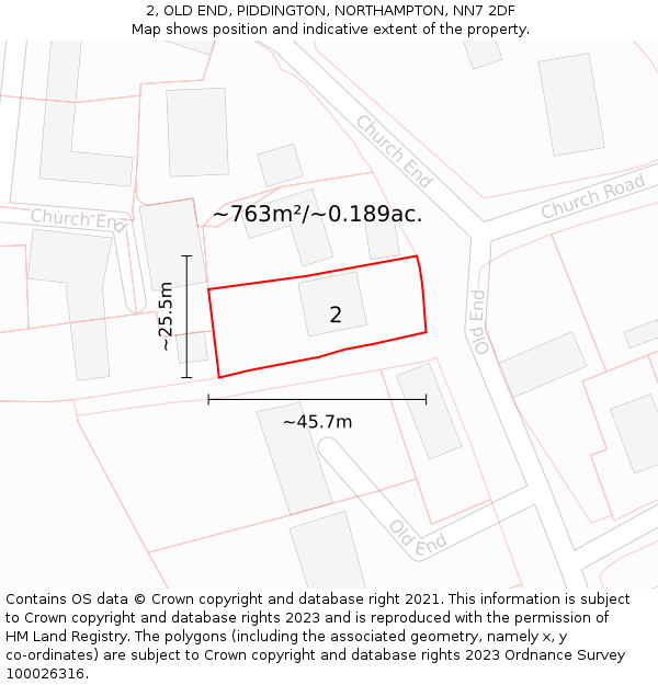 2, OLD END, PIDDINGTON, NORTHAMPTON, NN7 2DF: Plot and title map