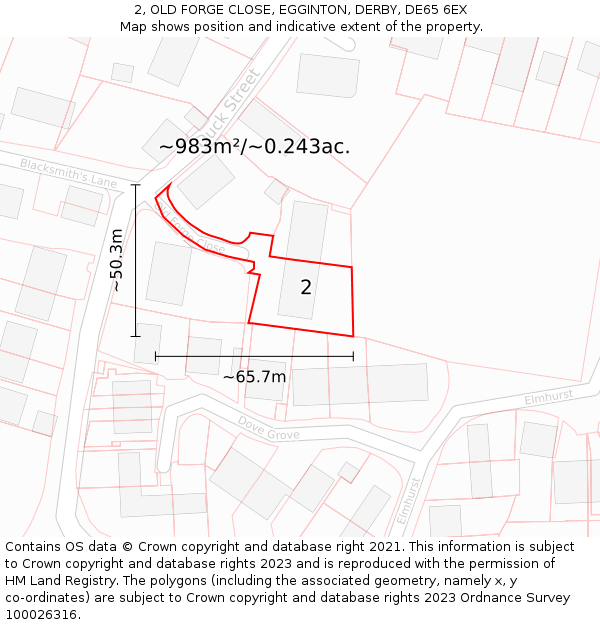 2, OLD FORGE CLOSE, EGGINTON, DERBY, DE65 6EX: Plot and title map