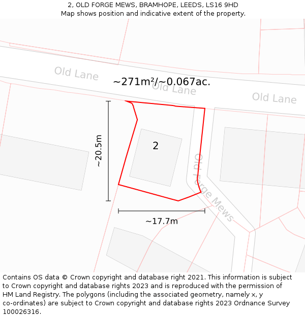 2, OLD FORGE MEWS, BRAMHOPE, LEEDS, LS16 9HD: Plot and title map