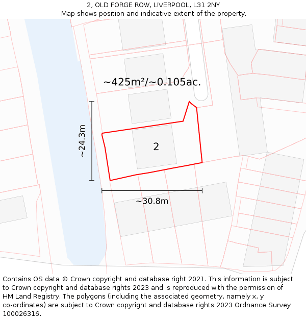 2, OLD FORGE ROW, LIVERPOOL, L31 2NY: Plot and title map