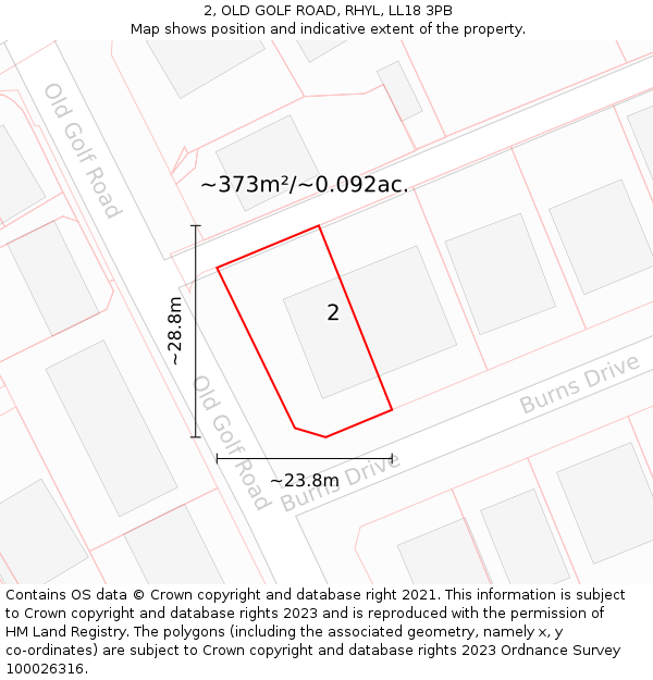 2, OLD GOLF ROAD, RHYL, LL18 3PB: Plot and title map