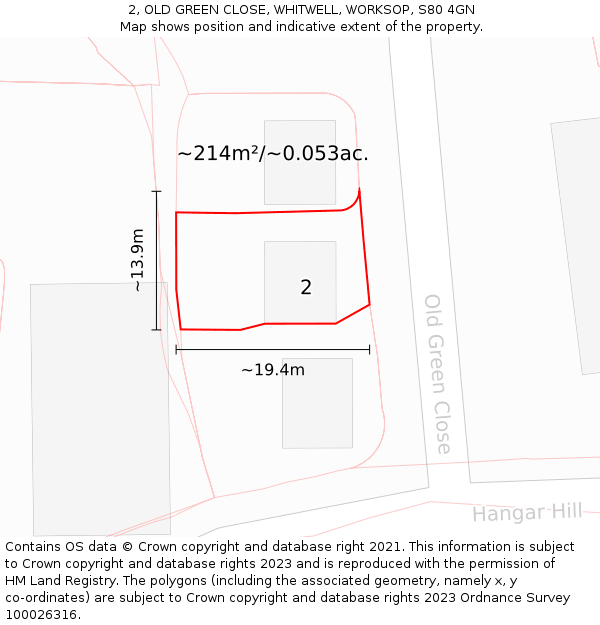 2, OLD GREEN CLOSE, WHITWELL, WORKSOP, S80 4GN: Plot and title map